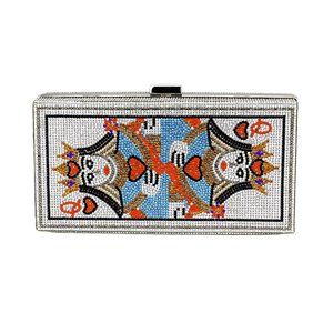 Tigerstars Luxe Bling Queen Of Hearts Silver Rhinestone Evening Clutch Case Bag